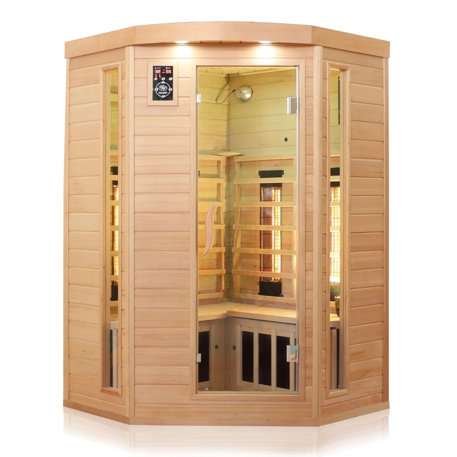 Dewello Infrarotkabine Sauna Lakefield 3 140cm x 140cm 2 Personen Vollspektrum & Karbonstrahler Hemlock Tannenholz