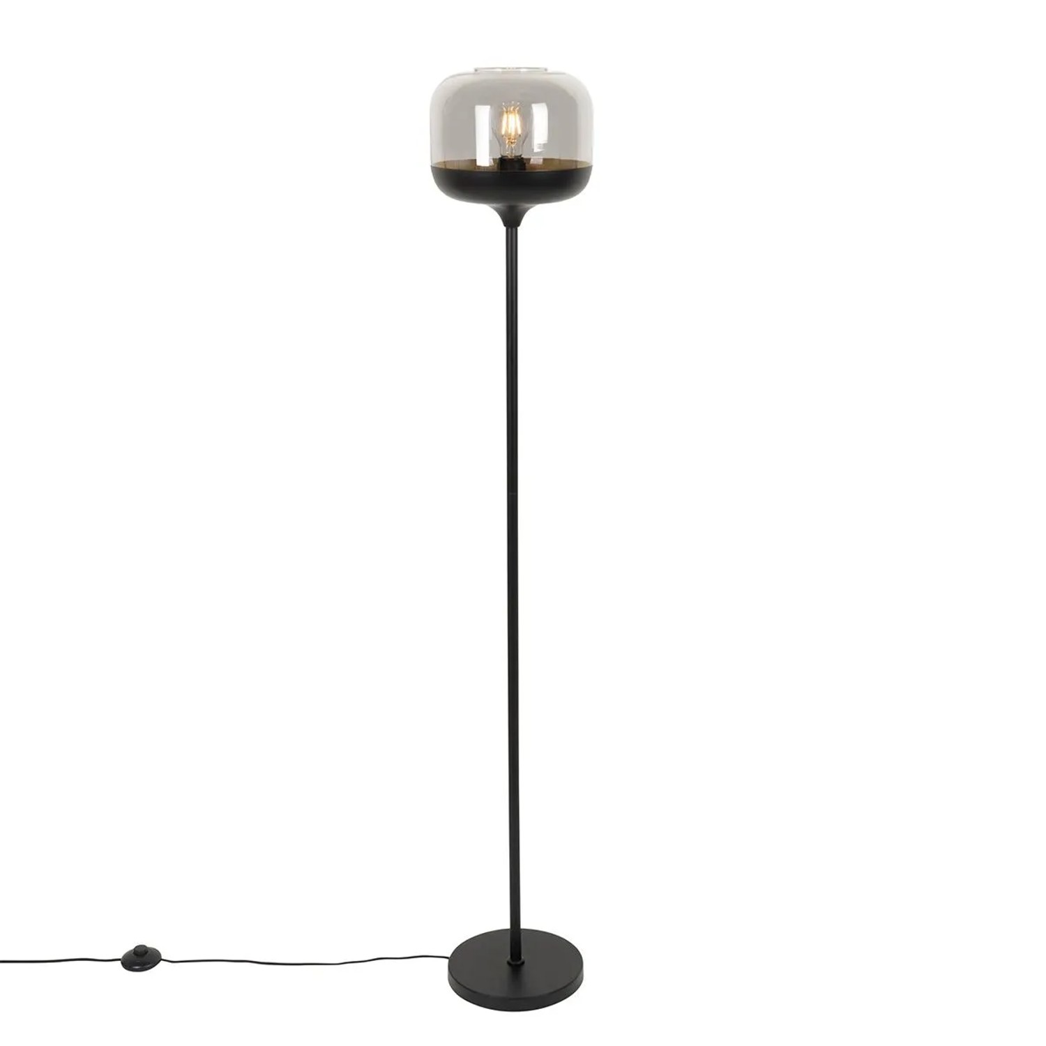 QAZQA Design Stehleuchte Schwarz mit Gold und Rauchglas   Kyan