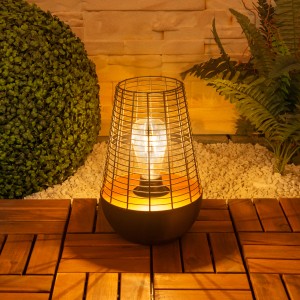 Näve LED-Dekoleuchte in Schwarz und Kupfer, 27 cm, für den Außenbereich. Retro-Design mit Timerfunktion.