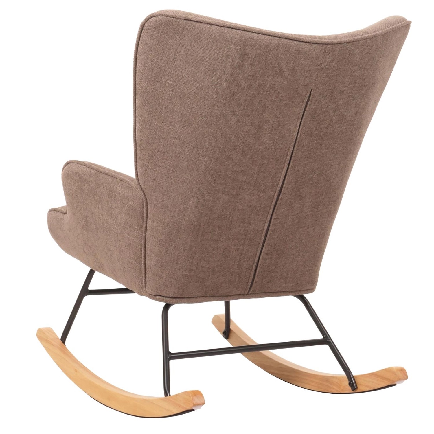 Brauner MCW Schaukelstuhl N14 mit Armlehnen und Holzgestell von hinten.