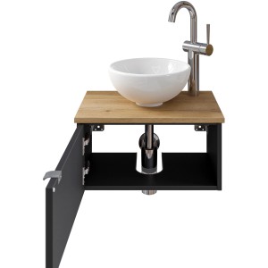 Pelipal Einzelwaschtisch 6915, 51 cm, Schwarz, mit Softclose: Waschbeckenunterschrank mit Aufsatzwaschbecken.