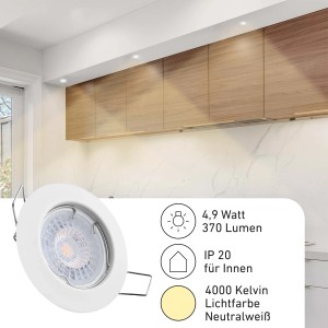 Oktaplex 3er Set Einbaustrahler Sedan Stufenlos Dimmbar Neutralweiß 4000K 370lm 4,9W Weiß Deckenspot
