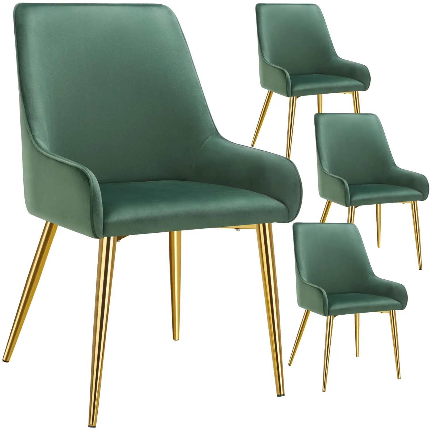 Tectake Polsterstuhl  Avane In Samtoptik  Gepolstert Ergonomische Form Mit Hoher Rückenlehne  4Er Set 61 x 52 x 89 cm Grün