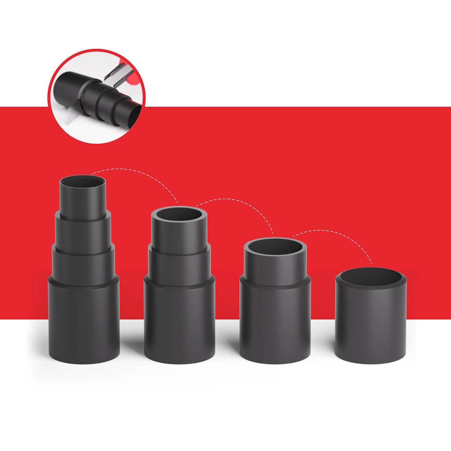 Bauheld Staubsaugeradapter, 5er-Set, dunkelgrau, für Staubsauger Zubehör.