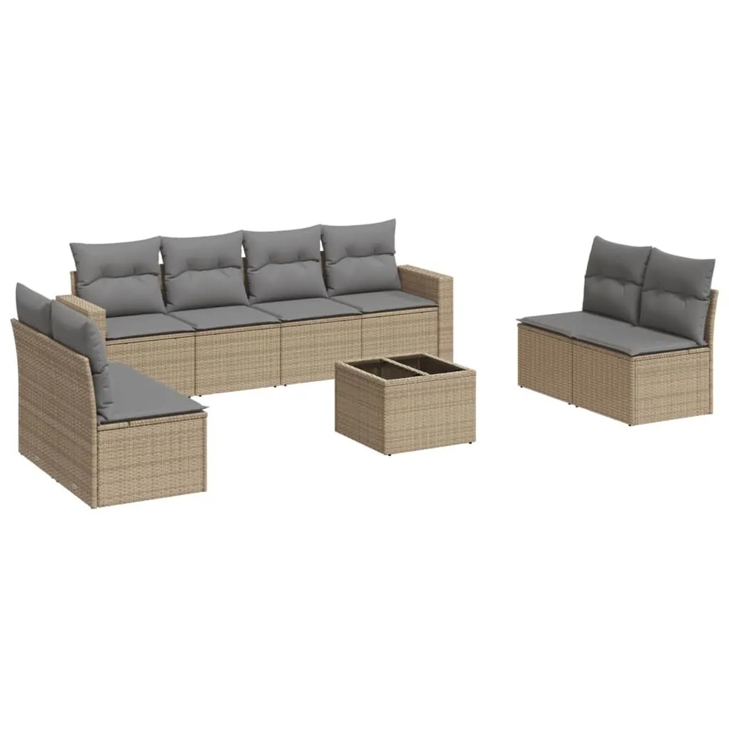 vidaXL 9-Tlg Garten-Sofagarnitur mit Kissen Beige Poly Rattan 3251196