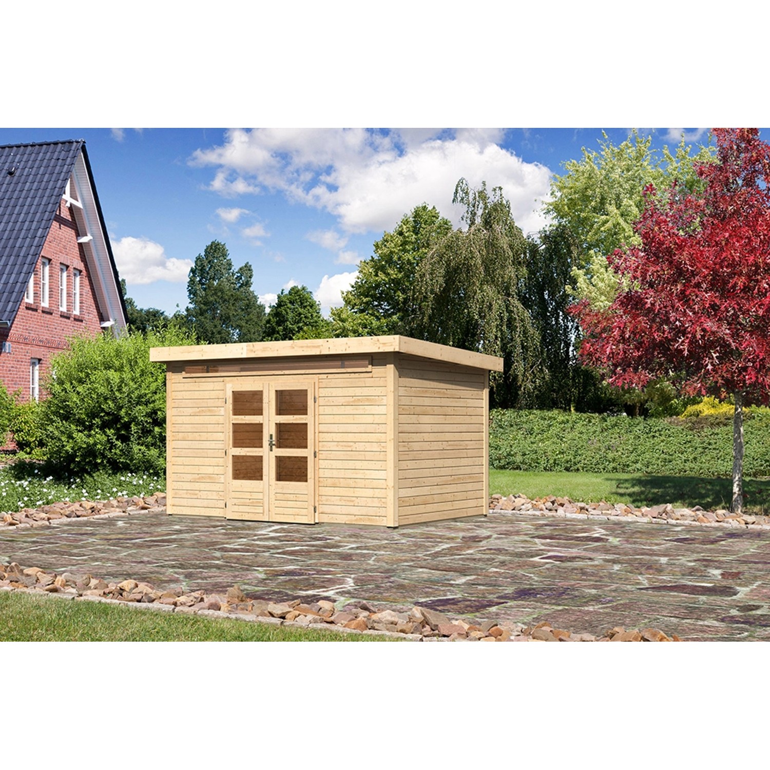 Karibu Holz-Gartenhaus Kumla 7 Natur Pultdach Unbehandelt 360 cm x 240 cm günstig online kaufen