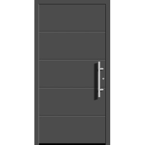 Moderne Aluminium Haustür Moderno M470/B in Anthrazit mit Edelstahlgriff, Anschlag rechts.