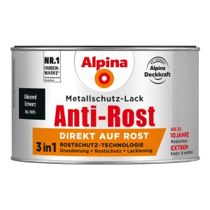 Dose Alpina Metallschutzlack Anti-Rost Schwarz glänzend, 300ml, 3in1 Rostschutz-Technologie.