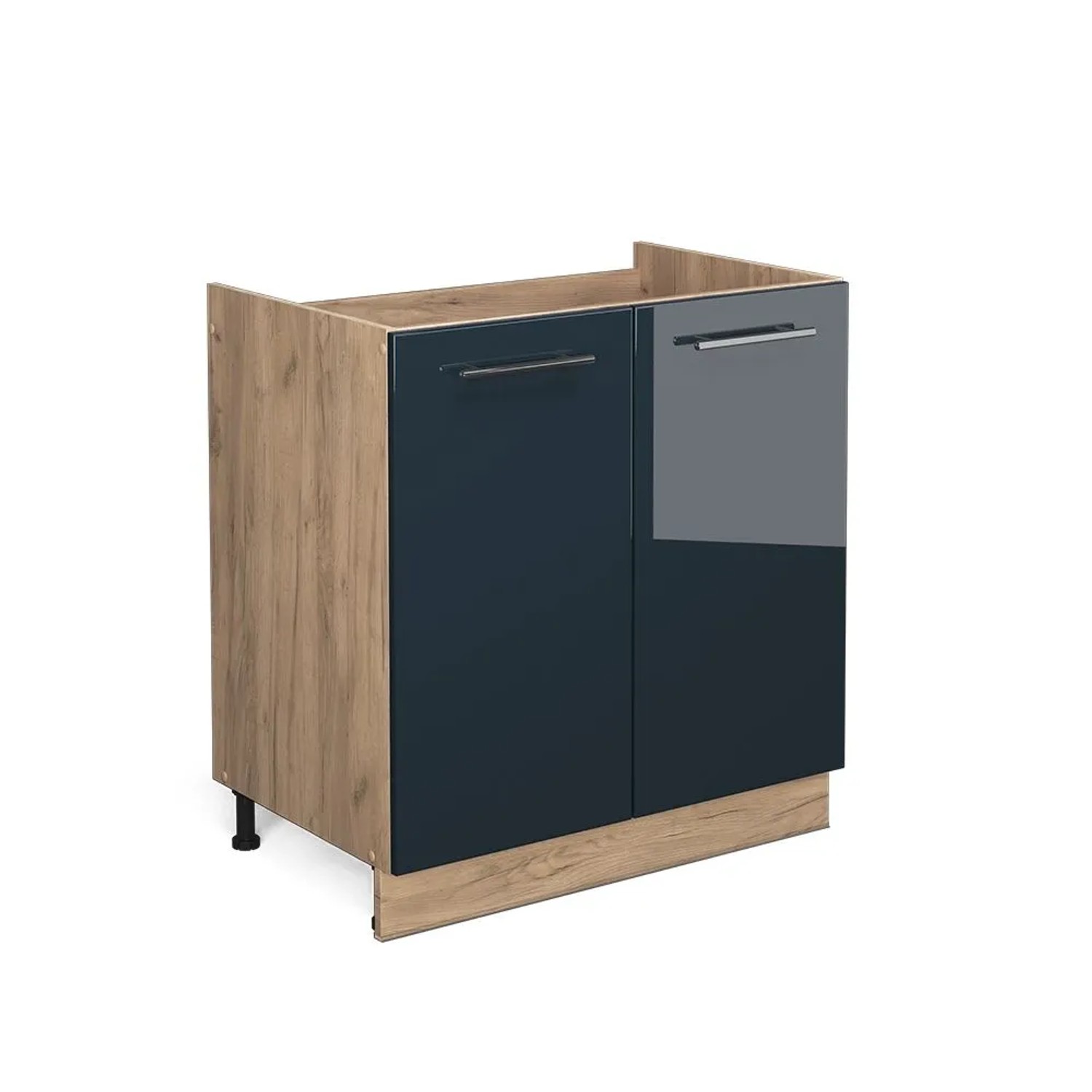 Vicco Spülenunterschrank Fame-Line DunkelBlau Hochglanz Goldkraft Eiche 80 cm ohne Arbeitsplatte