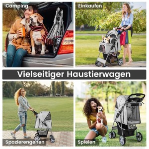 Costway Hundewagen Haustiere Buggy Bis 15 kg Grau