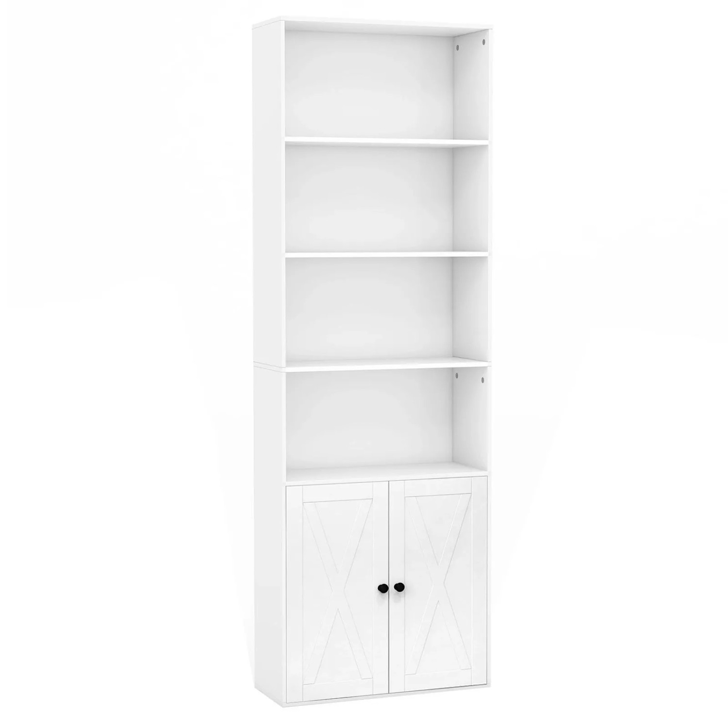 Costway Bücherregal 180 cm Weiß 4 Offene Fächer Türen
