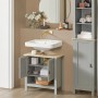 SoBuy Waschbeckenunterschrank BZR69-HG, grau, mit offen stehenden Türen und Stauraum.