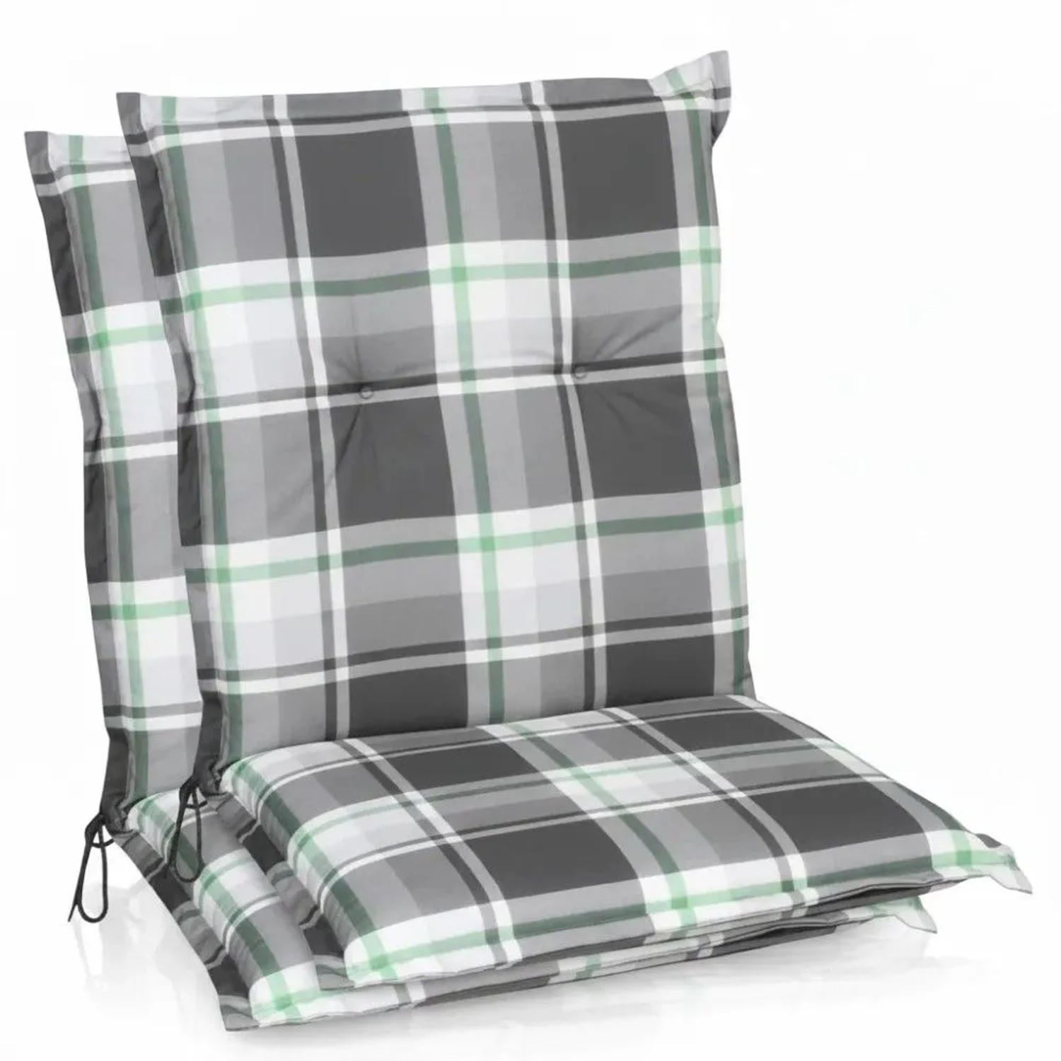 Beautissu 2er Set Sunny MK Niedriglehner Auflagen 100x50 cm in Mintgrün Kariert