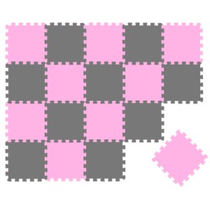LittleTom Puzzlematte, 18 Teile, 30x30cm, pink & grau. Weiche Spielmatte für Babys und Kinder.