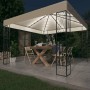 Cremefarbener vidaXL Pavillon mit LED-Lichterkette (3x3 m) im Garten.