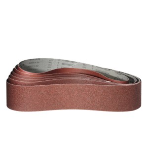 Klingspor Schleifband Set, 16 braune Schleifbänder 75x533 mm mit Korund-Schleifkorn, verschiedene Körnungen.
