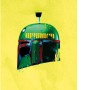 Komar Wandbild Star Wars Boba Fett, 40x50 cm, zeigt den kultigen Helm auf gelbem Grund.