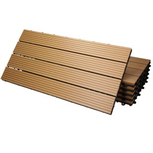 ECD Germany WPC Terrassenfliesen, 6er Set, Teak Holzoptik, 60x30 cm. Klickfliesen für Terrasse und Balkon.