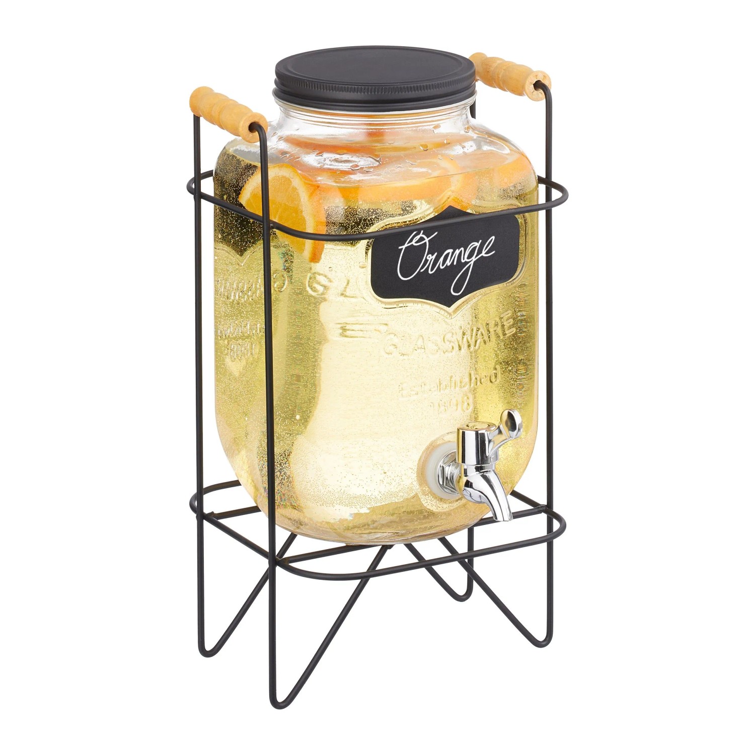Relaxdays Getränkespender Glas Metall Transparent Silber Schwarz mit Zapfhahn mit Ständer 4, 33 cm x 19 cm x 22 cm 1,5 kg