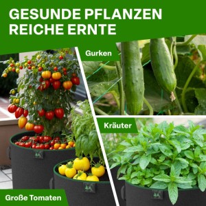 TTL GARDEN Pflanzsack 40L 10er Set Filz Stofftopf 300g/qm Vlies Pflanzentopf Rund Ø37cm Pflanzentopf Garten
