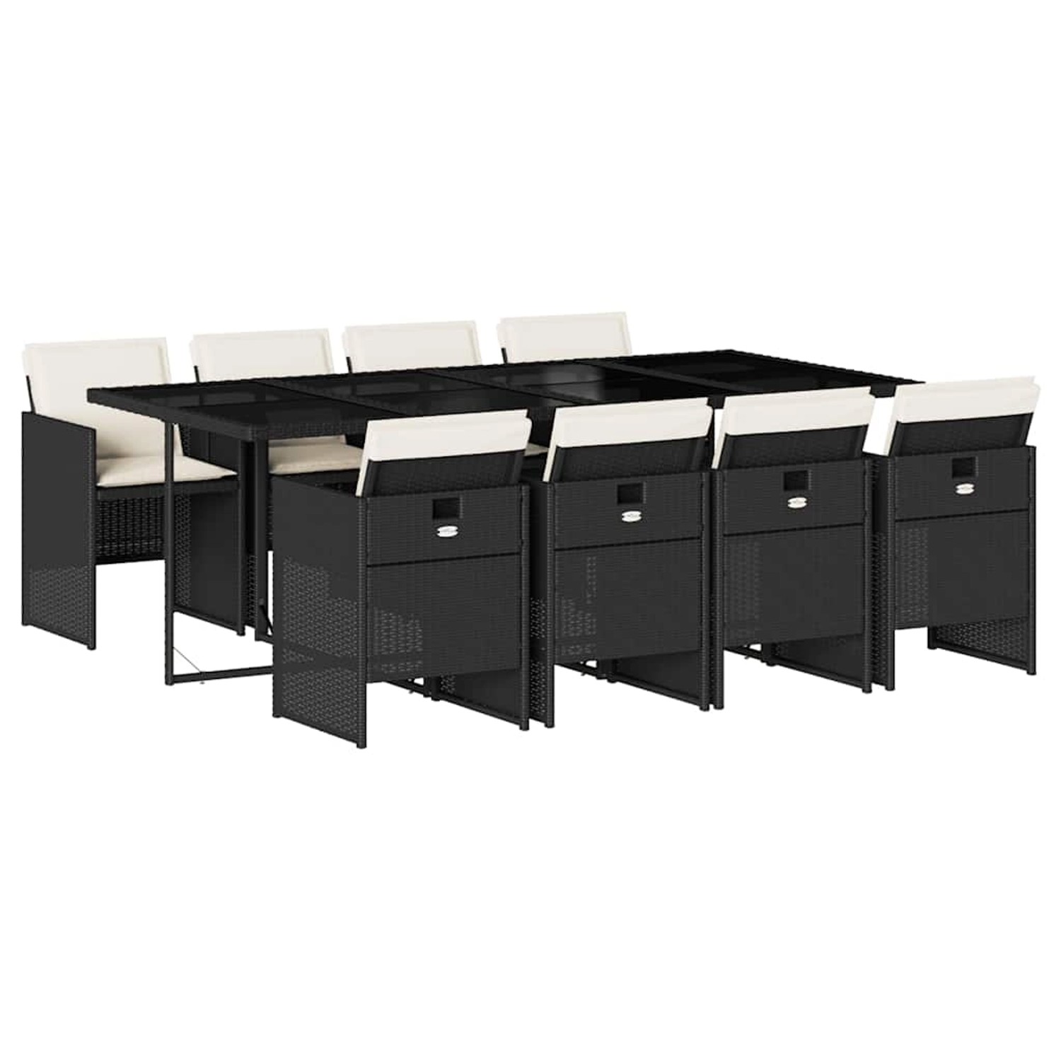 vidaXL 9-Tlg Garten-Essgruppe mit Kissen Schwarz Poly Rattan 3210558