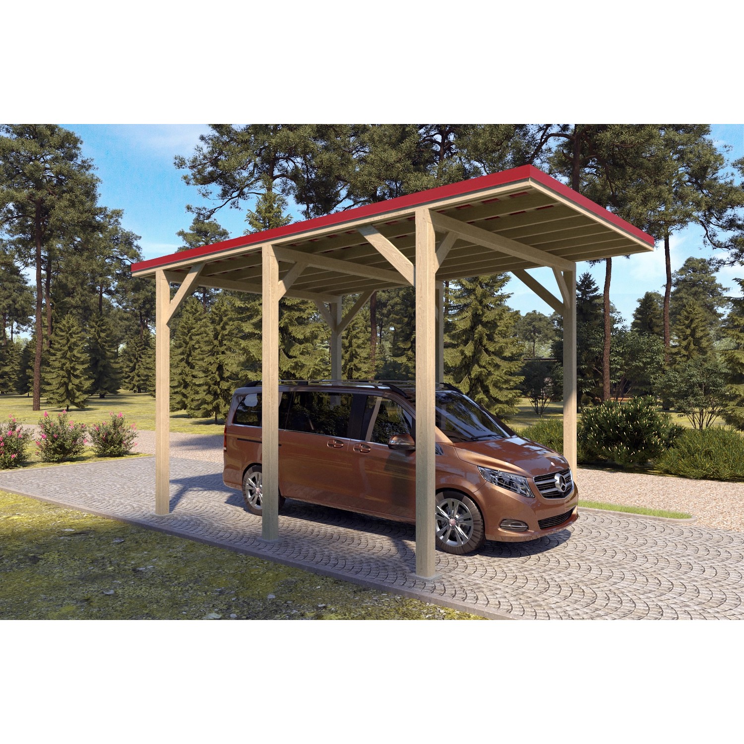 Holzbrüder Camping-Carport Ralf 24m² Natur-Rot günstig online kaufen