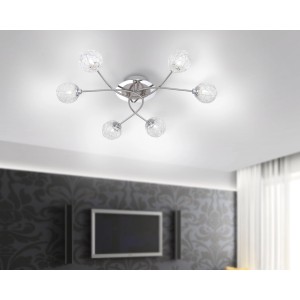 Moderne Paul Neuhaus Deckenleuchte Womble, 5-flammig, aus Stahl mit Drahtgeflecht-Kugeln.