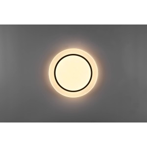 Moderne, runde LED-Deckenleuchte Atria in Schwarz matt mit Sternenhimmel-Effekt.