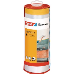 Tesa Easy Cover Perfect+ L: Abdeckfolie mit Klebeband im Spender für Malerarbeiten.