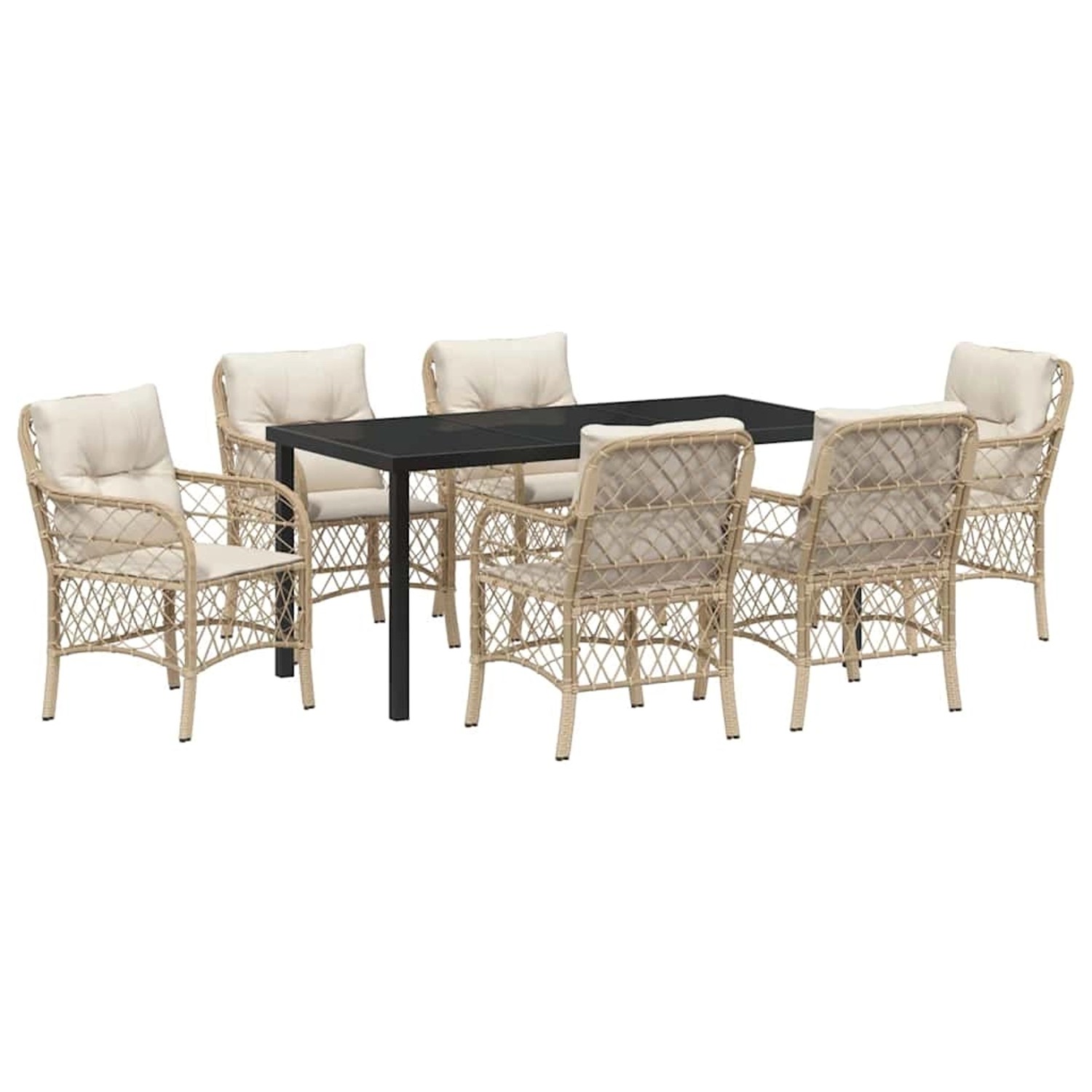 vidaXL Garten Essgruppe mit Kissen 7-Tlg Beige Poly Rattan 3380229 günstig online kaufen