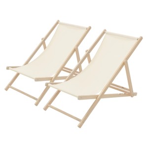 ECD Germany Liegestuhl 2Er Set Klappbar Beige aus Holz