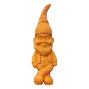 Orangefarbener Dekozwerg Kantenhocker, 18 cm, für die Gartendekoration.