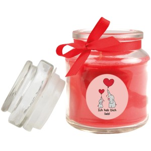 HS Candle Duftkerze Comic Rose Rot im Glas mit roter Schleife und Elefanten Motiv.