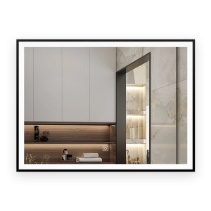 Aica Badspiegel 80x60 cm mit LED-Beleuchtung, schwarzer Alurahmen, dimmbar und beschlagfrei.