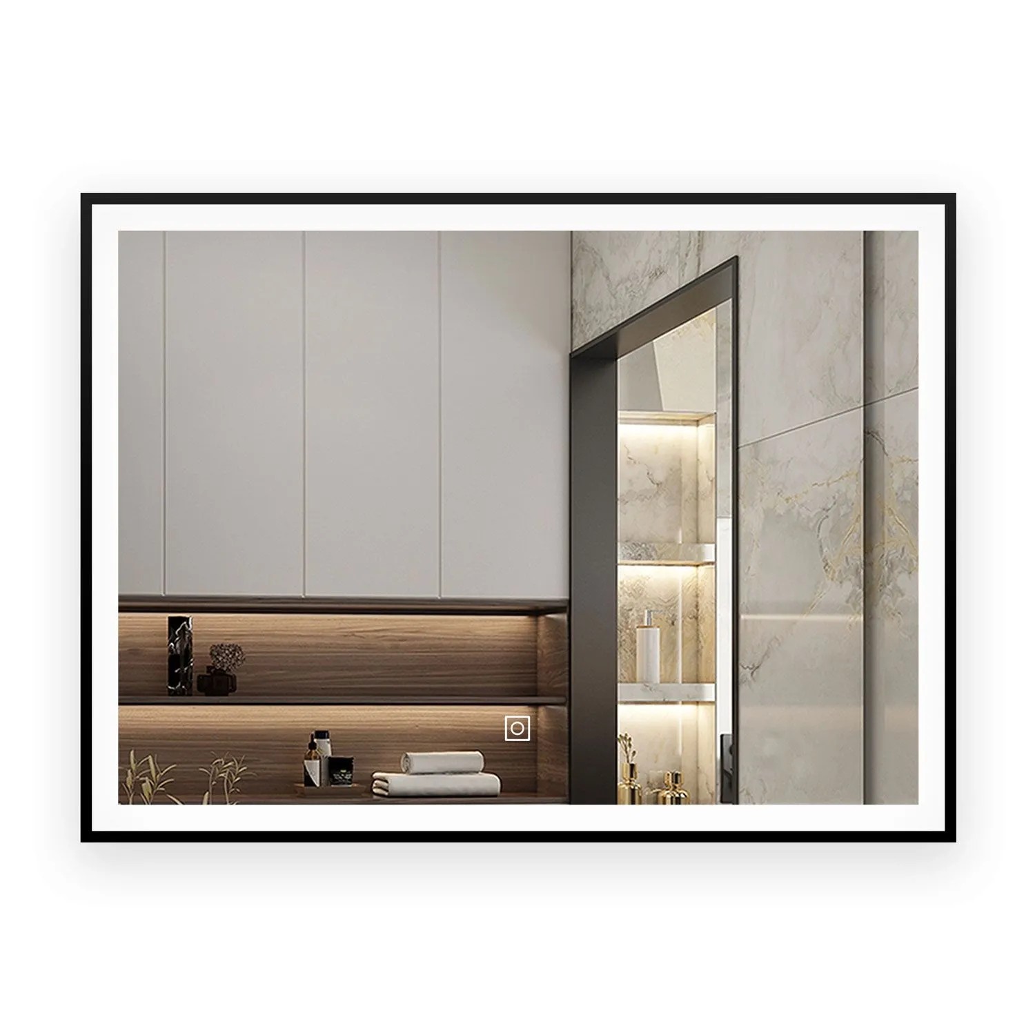 Aica Sanitär Badspiegel Schwarz Alu Rahmen 80x60 cm Spiegel mit LED Beleuchtung Neutral-Warm-Kaltweiß Dimmbar Memory Touch Wandschalter Beschlagfrei