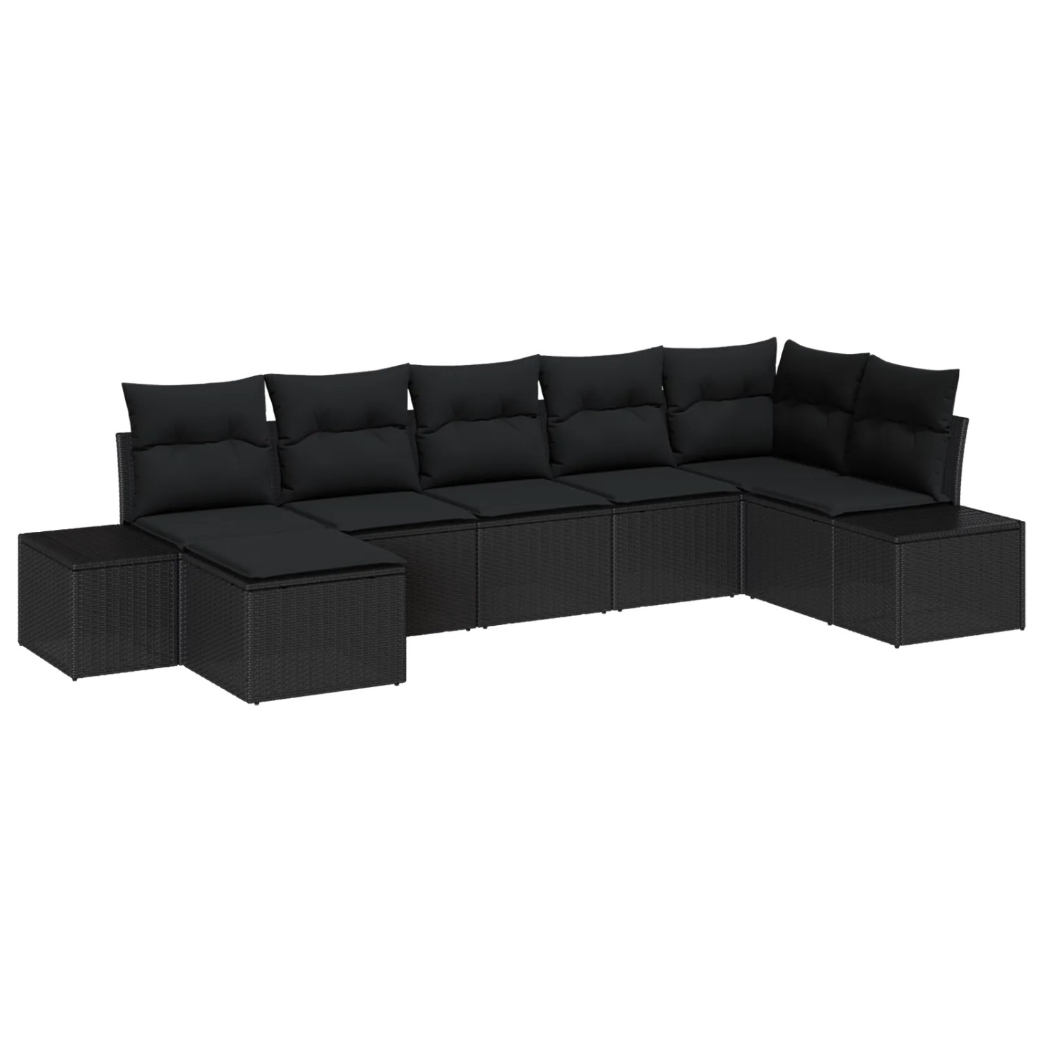 vidaXL 7-Teiliges Garten-Sofa-Set mit Kissen in Schwarz aus Poly Rattan 3355822