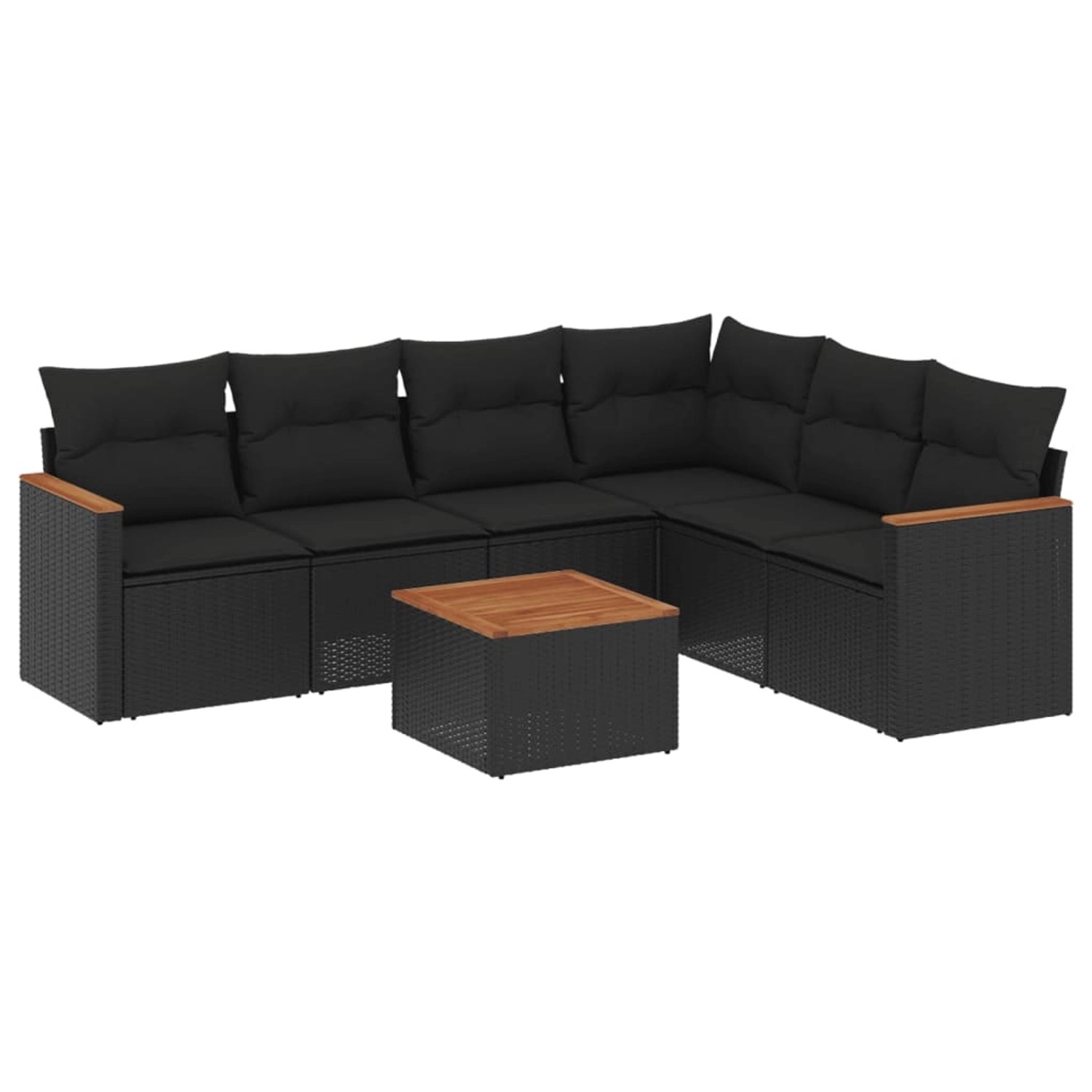 vidaXL 7-Tlg Garten-Sofagarnitur mit Kissen Schwarz Poly Rattan 3226006