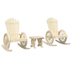 3-tlg. Garten-Lounge-Set aus Tannenholz mit 2 Adirondack Schaukelstühlen und Tisch.