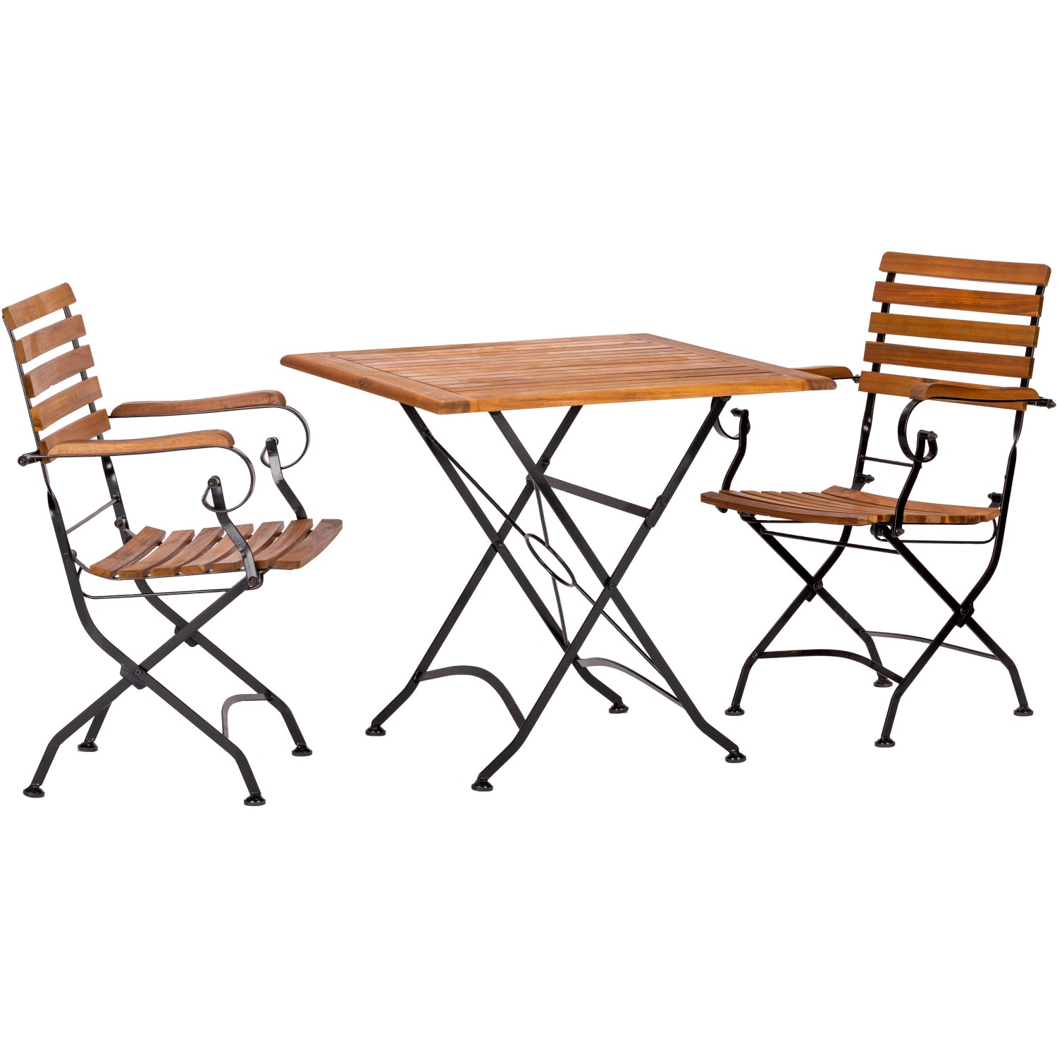 Acamp Set Lindau 2x Sessel 1x Tisch 80 cm x 80 cm Teak-Schwarz