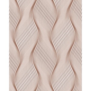 Dekorative Streifen Tapete in Beige, Braun und Weiß mit geschwungenen Linien.