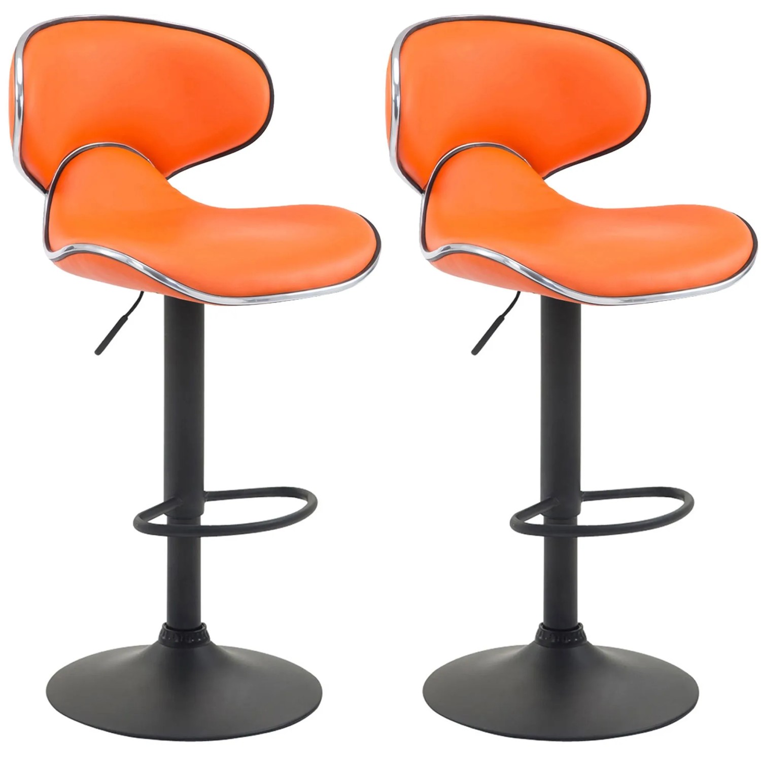 DELUKE 2er Set Barhocker FAMIR Kunstleder Orange 46x49x88cm Schwarz Barstuhl Mit Lehne Tresenhocker Tresenstuhl