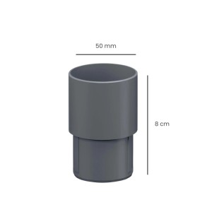 Inefa Fallrohrverbinder PVC DN 50, Anthrazit. Zylindrisches Verbindungselement, 50 mm Durchmesser, 8 cm hoch.