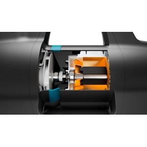 Innenansicht der Gardena 4300 Silent Gartenpumpe, die die interne Mechanik und den Motor zeigt.