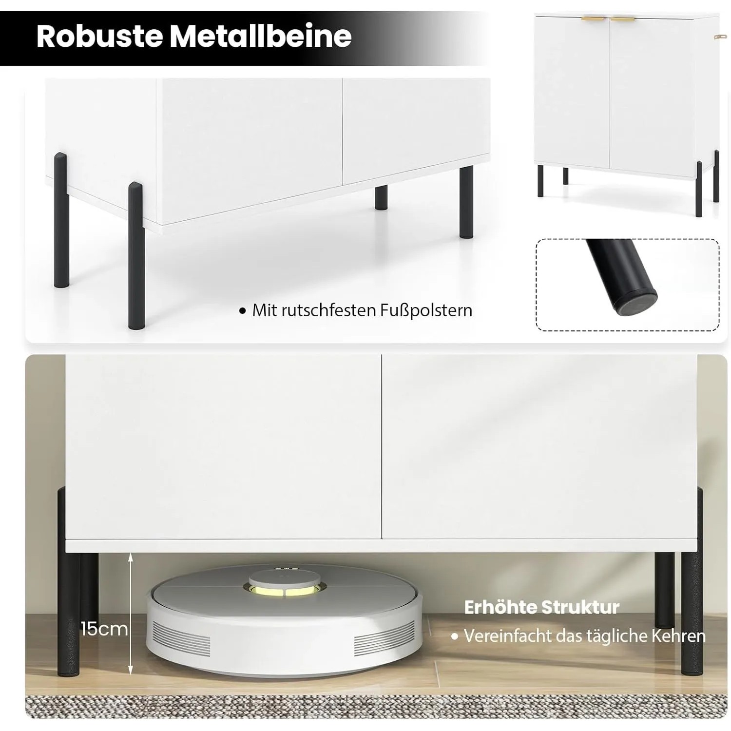 Costway Sideboard Holz 2 Türen 70 x 37 x 78 cm Weiß_5