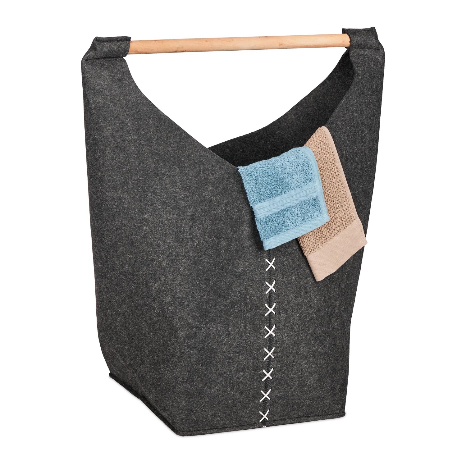 Relaxdays Wäschesammler Filz Dunkelgrau Faltbar mit Griff 68 cm x 62 cm x 34,5 cm 0,8 kg
