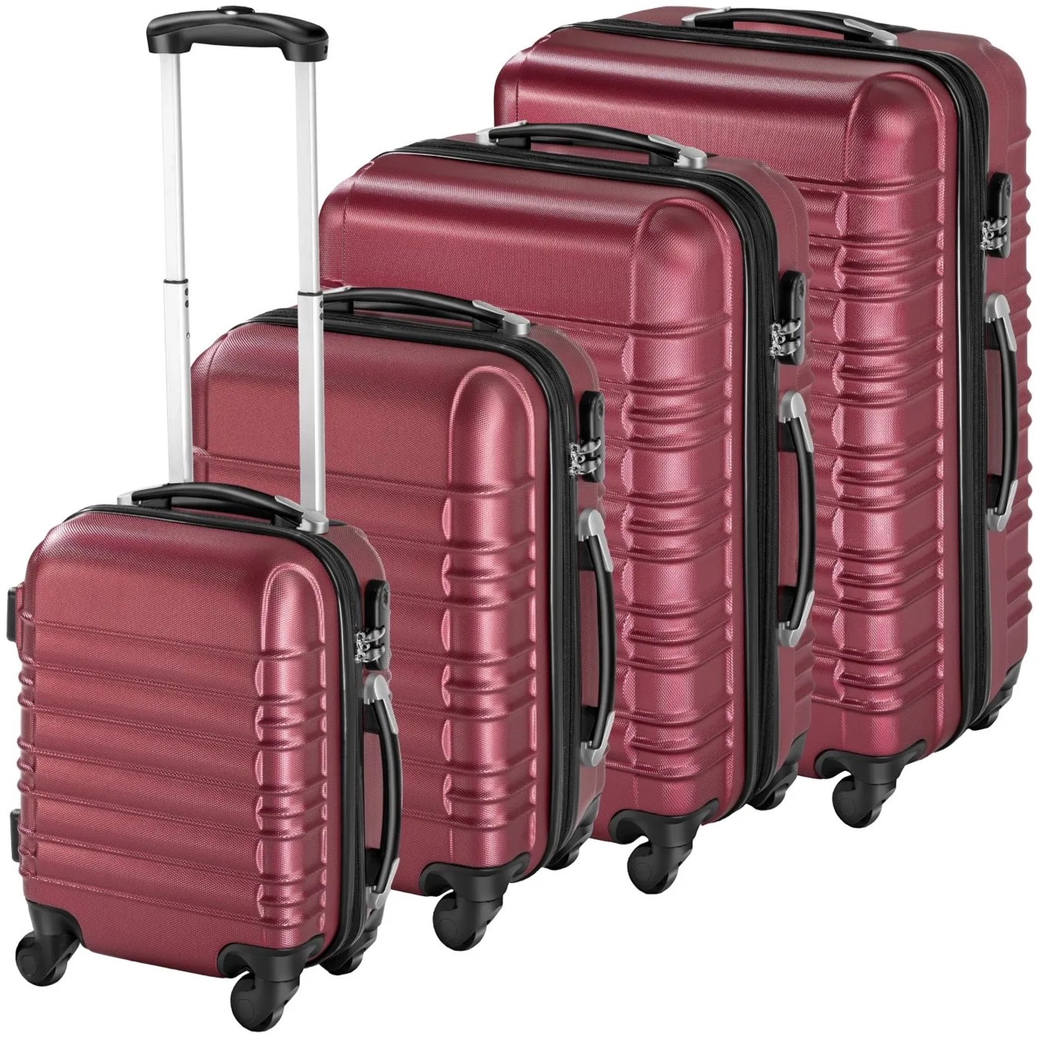 Tectake Hartschalenkoffer Set  4 Teilig  Aus Robustem Abs Kunststoff Mit Teleskopgriff  32 x 50 x 76 cm Weinrot