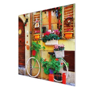 Banjado Herdabdeckplatte 2-teilig mit Motiv Grünes Fahrrad, 30x52cm, Glas Schneidebrett.