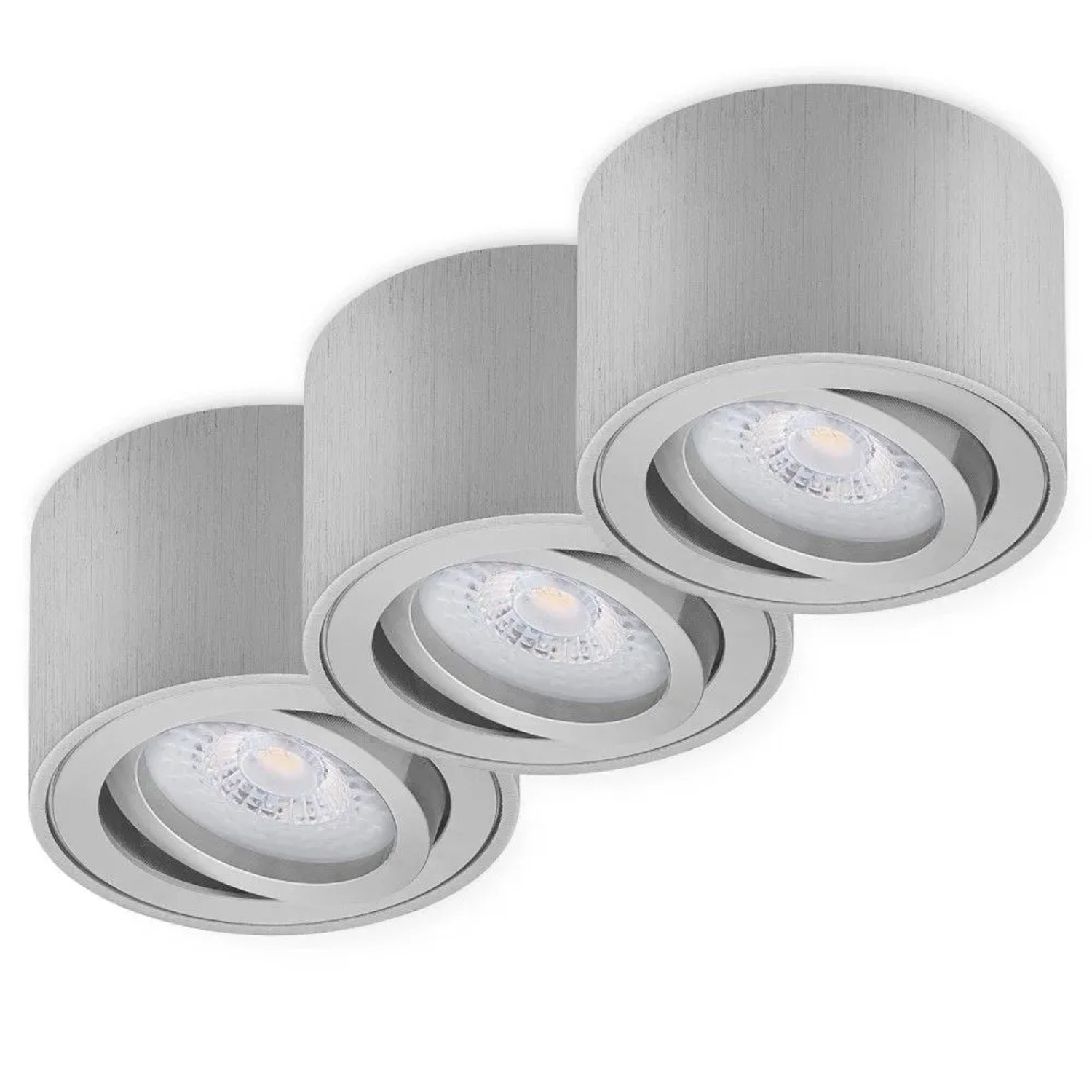 Oktaplex Lile S 3er Set LED-Aufbauspots Alu Gebürstet Energieklasse A Schwenkbar 3000K Warmweiß 1,9W 230V Deckenspots