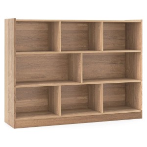 Helles Bücherregal in Holzoptik mit 8 offenen Fächern auf 3 Ebenen. Modernes Design für viel Stauraum.
