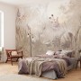 Schlafzimmer mit Komar Vliestapete Dragonfly Pond (350x250 cm) mit Libellen und Pflanzen.